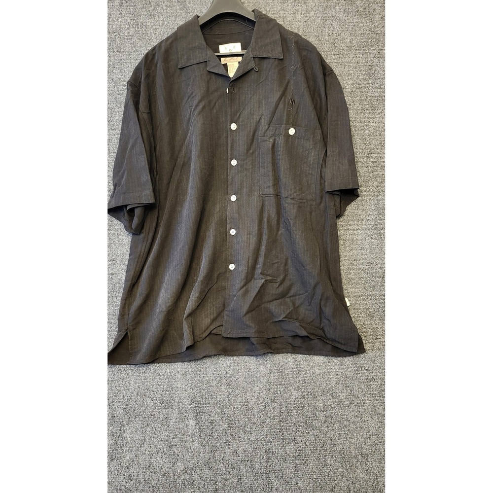 Joe Marlin Shirt‎ Mens 2XL Black Embroidered Cocktail Rayon Camp Button Up